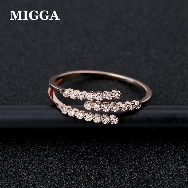 

MIGGA Delicate Micro Paved Multilayer Cubic Zirconia Ring for Women Rose Gold Color CZ Crystal Bague Jewelry