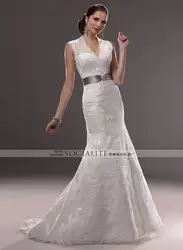 Бесплатная доставка свадебное платье пояса casamento vestido де noiva 2016 новые модные sexy v-образным вырезом аппликации кружева свадебное платье