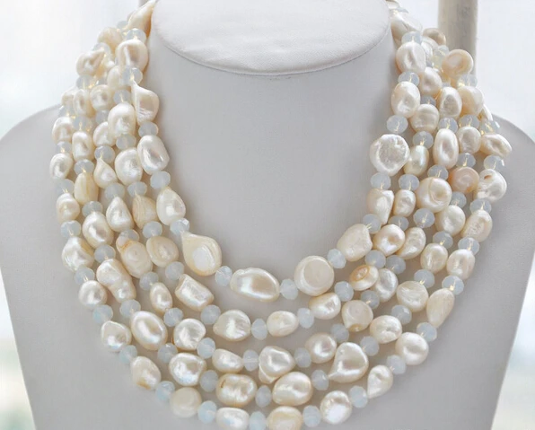 

ddh002789 8mm faceted opal crystal baroque white freshwater pearl necklace 100inch