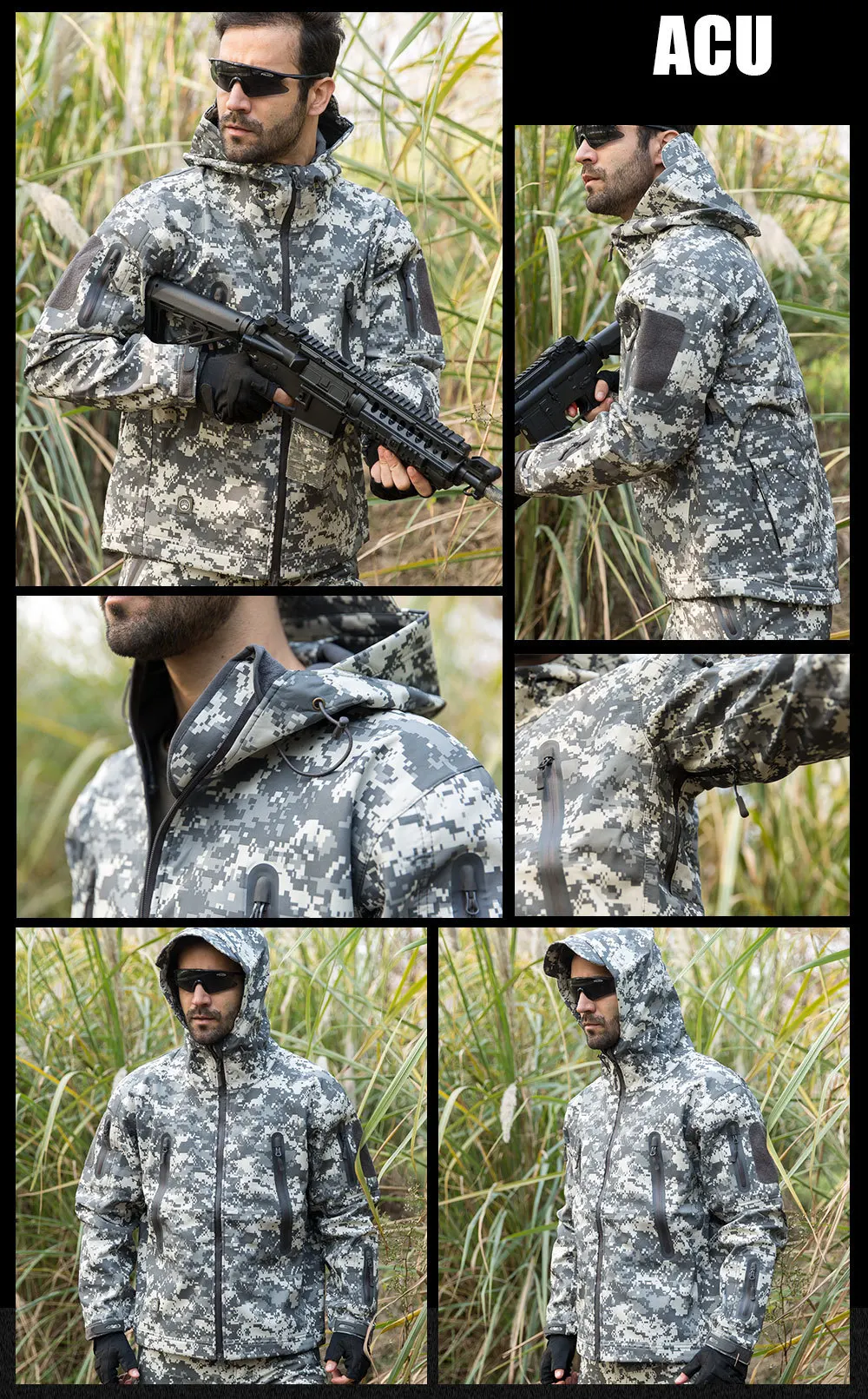 Тактическая куртка для охоты на открытом воздухе из кожи акулы, водонепроницаемая куртка из полиэстера для кемпинга, камуфляжная армейская куртка с капюшоном