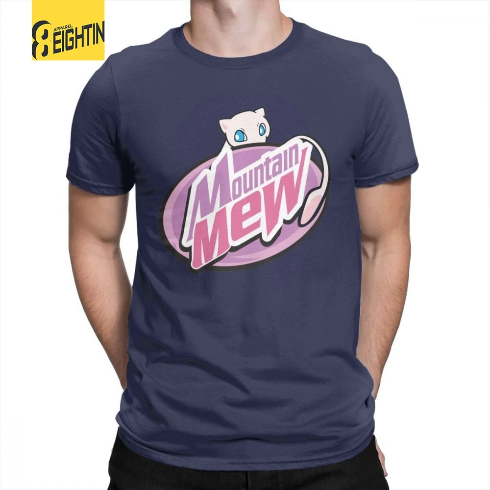 

Pokemon Mountain Mew Man's T Shirts Vintage Purified Cotton Short Sleeves Tees O Neck T-Shirts Large Size Tops