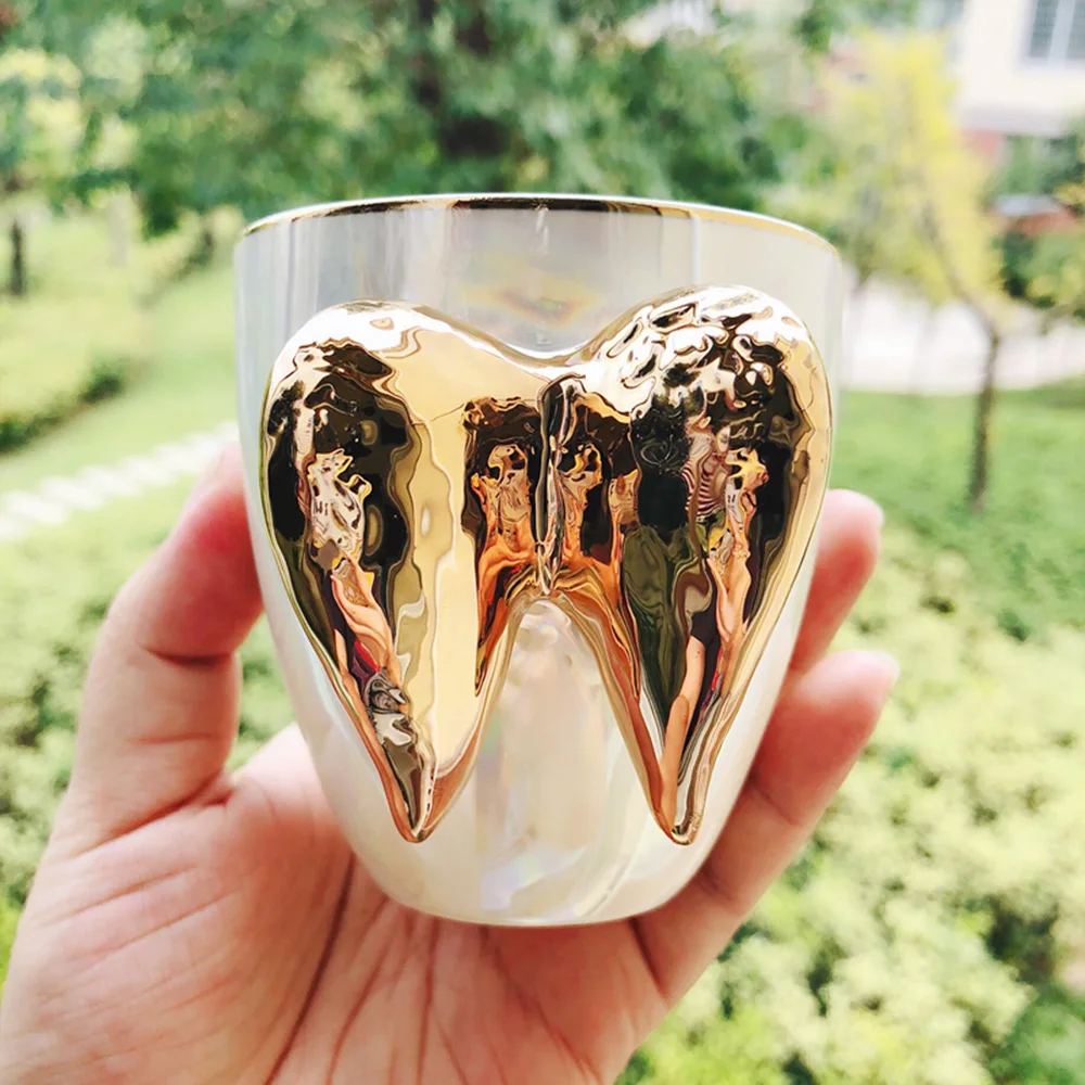 1 Pcs Super Quality Angel Wing Mug Gold Wing Handle Ceramic Coffee Mug