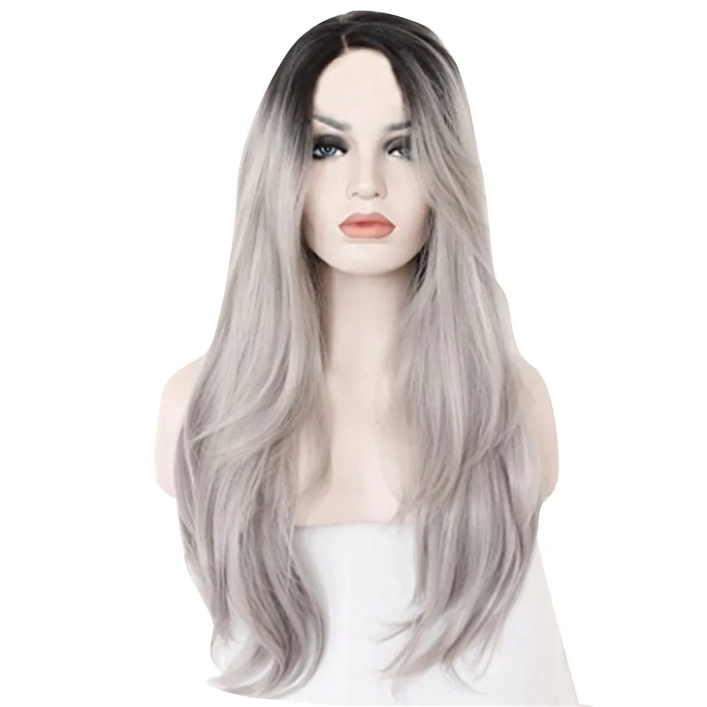 

New High Quality 70cm Women Wigs Fashion Curls Hair Synthetic Long Natural Straight Silver Grey Wigs Wholesale & Drop Shipping