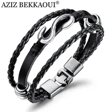 Азиз BEKKAOUI уникальный мужской кожаный браслет винтажный многослойный Плетеный женский символ коричневый браслеты оптом ювелирные изделия