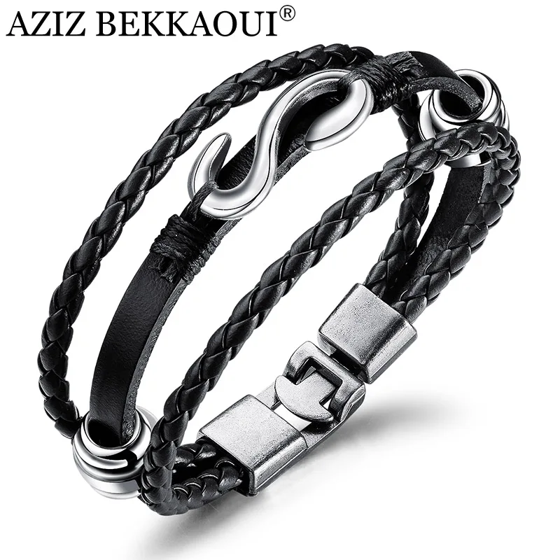 

AZIZ BEKKAOUI Unique Men's Leather Bracelet Vintage Multilayer Braided Women S Symbol Brown Bracelet Wholesale Jewelry