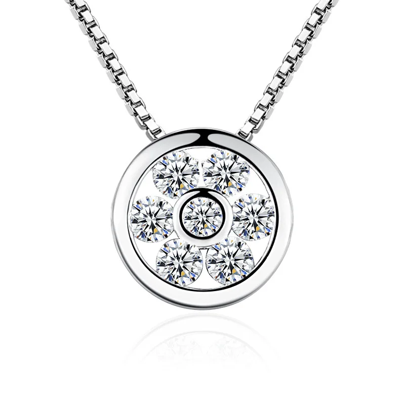 Wholesale Jewelry 925 Sterling Silver Crystal Round Pendants Necklaces