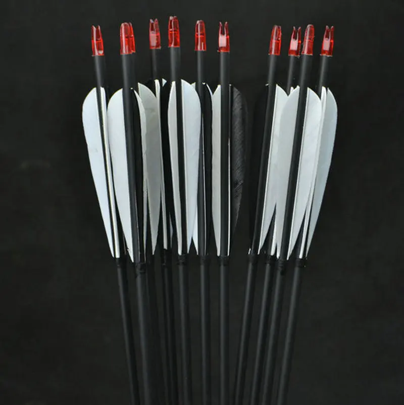 

12x Carbon Arrows White Turkey feather for 20-50lbs Longbow Recurve Bow Hunting Archery for 80cm Length with High Quality