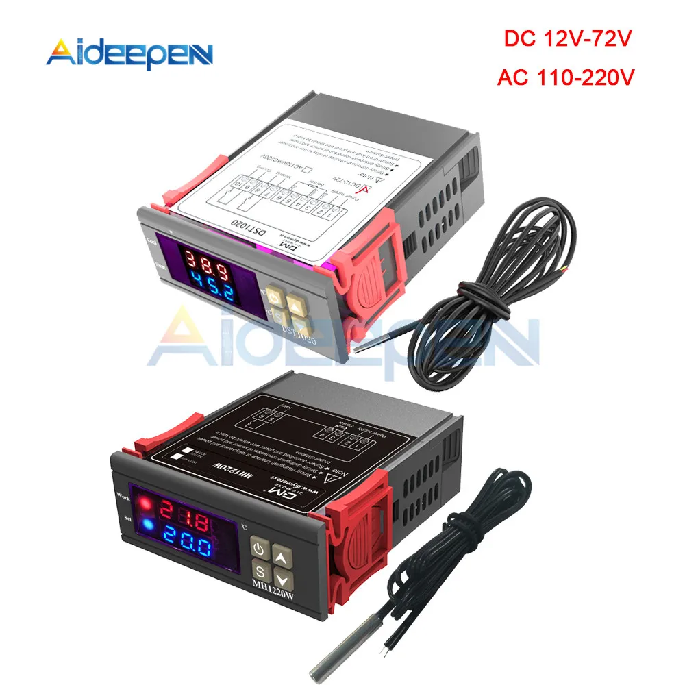 

MH1220W DST1020 DC 12V-72V AC 110-220V Digital Temperature Regulator Controller Thermostat Heater Cooler Dual Display 24V 36V