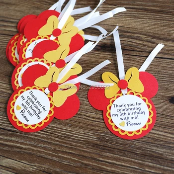 

Personalized birthday favour tags, GOLD and RED custom Mouse party gift tags, laser cut baby shower thank you tags,