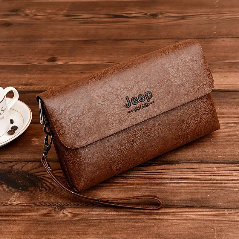 KYYSLO Длинный кошелек, мужская сумка, Большая вместительная сумка-клатч, модная многофункциональная сумка-клатч для мужчин, кожаная сумка - Цвет: Light Brown