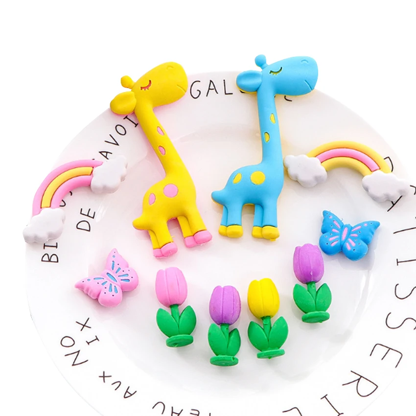 

5pcs/lot Kawaii Eraser Cartoon Card Giraffe Rainbow Horse Korean Eraser Cute Stationery School Student Supplies Gift Supplliers