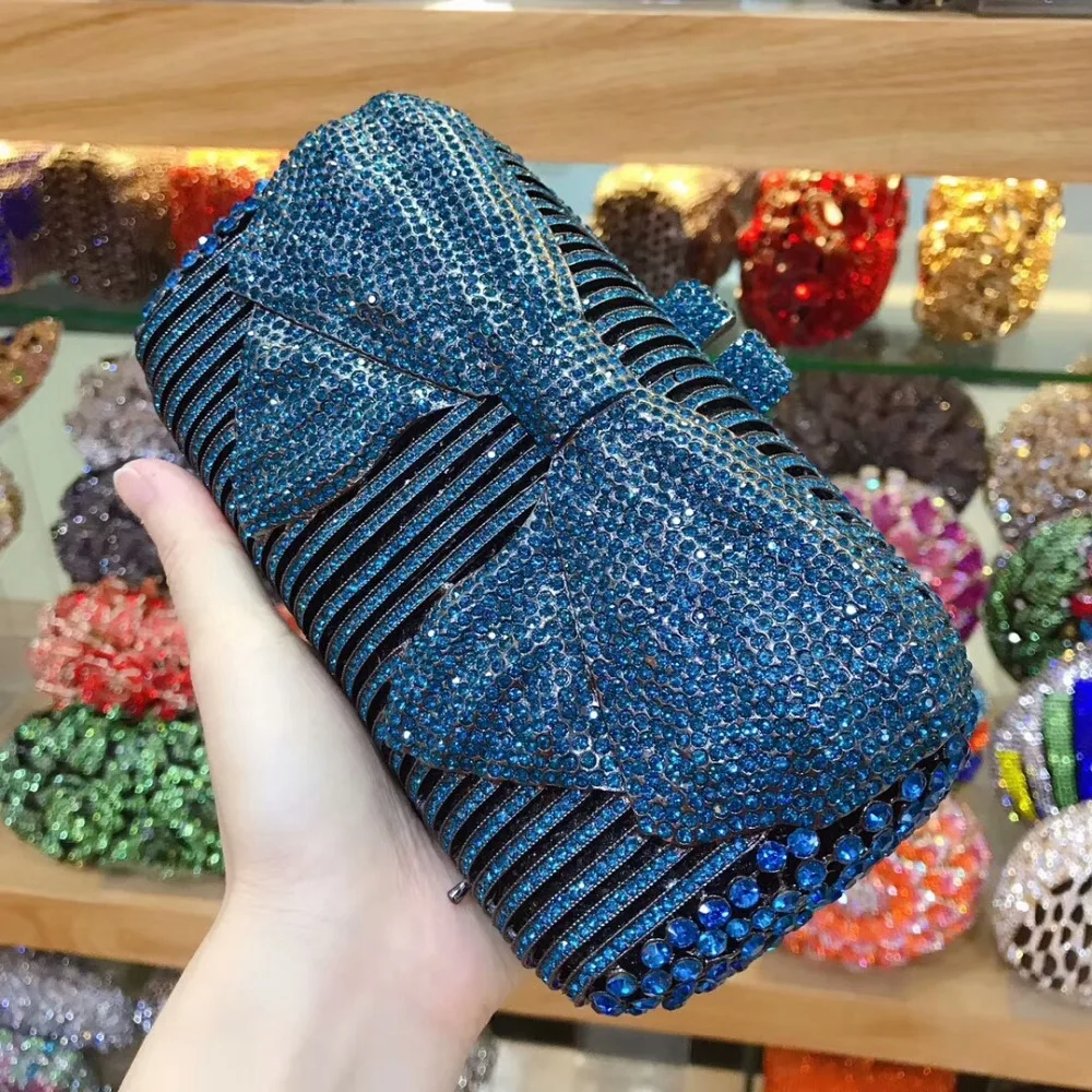 Красные/синие бриллиантовые металлические сумочки и Minaudiere женские открытые с
