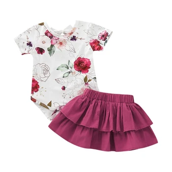 

Infant Floral Print Bodysuit Top+Mini Tutu Skirts Lovely Newborn Baby Girl Clothes Sets Cotton Princess Outfits 0-18M