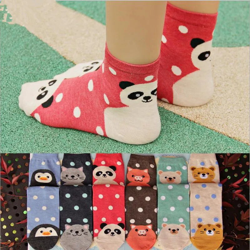 1 пара Для женщин Симпатичные животные тигр/кошка/Panda Хлопок лодыжки Носки