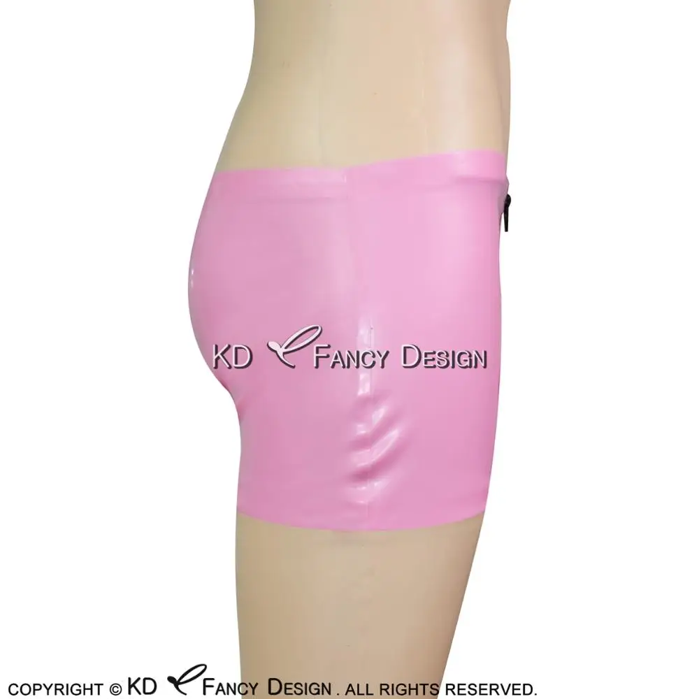 Металлические розовые сексуальные латексные горячие брюки с передней полной молнией на спине промежность резиновые Боксеры Шорты Нижнее белье DK-0125