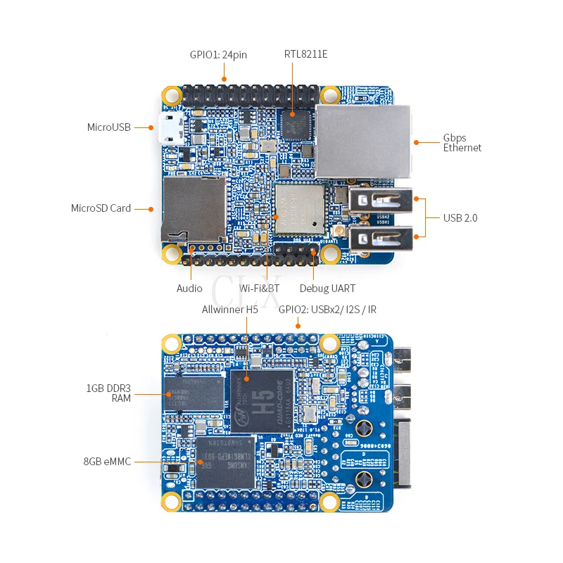 NanoPi-NEO Plus2 с Чехол 1 ГБ DDR3 Оперативная память 8 Гб памяти на носителе eMMC Allwinner H5 64-разрядным четырёхъядерным высокопроизводительный Cortex A53