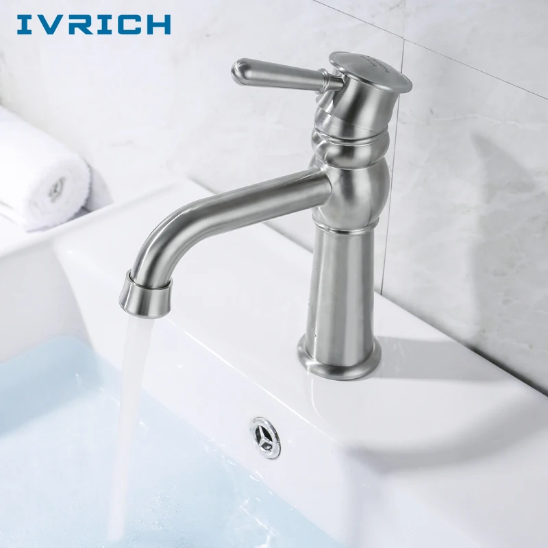 

IVRICH European Style Stainless Steel Basin Faucet Ceramic Core Elegant Body Smooth Effluent Bathroom Toilet Mixer VR2054