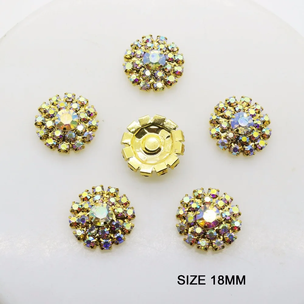 10pcs/set 18mm Round Gold Diamond Brooch Button Snap Flatback Buttons ...