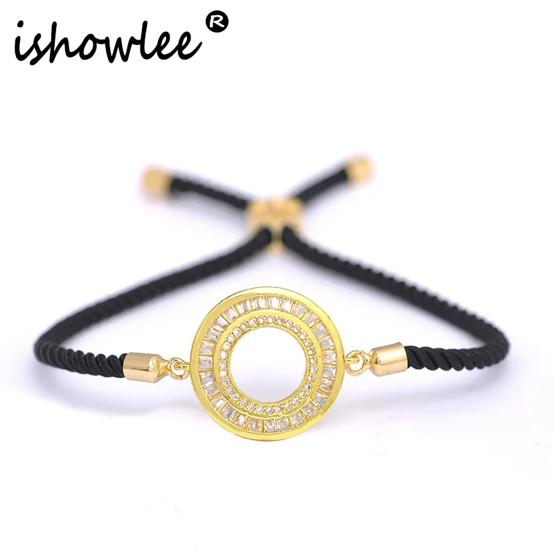 

ISHOWLEE Big Crystal Round Zirconia Charm Bracelets for Women Black & Red Thread Gold Bracelets Woman Accessories Jewellry sla31