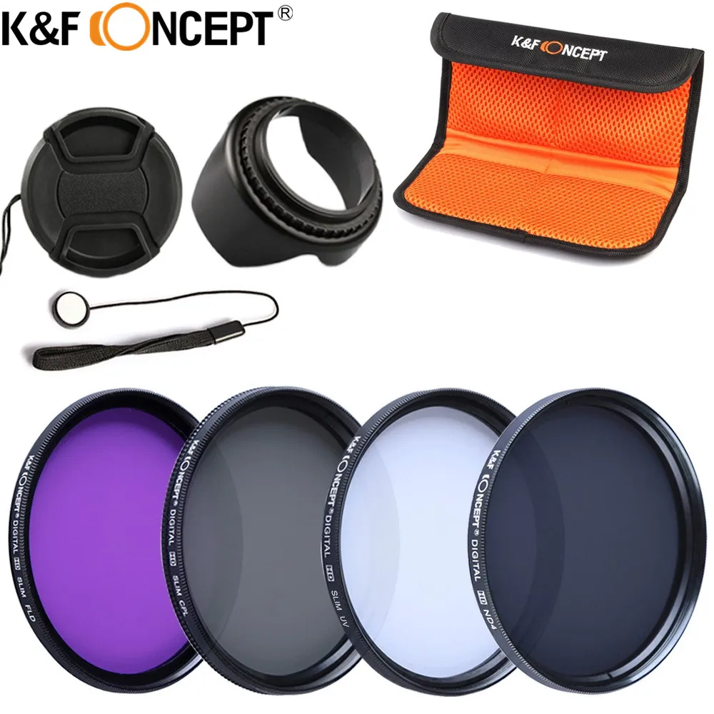 K&F CONCEPT UV+CPL+FLD+ND4 Neutral Density Camera Lens Filter Kit 49/52/55/58/67mm+Pouch+Lens