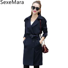 2017 NEW Spring Autumn Women’s Clothing Fashion Long Windbreaker Female Casual Slim Double Breasted Trench Coat With Belt C240