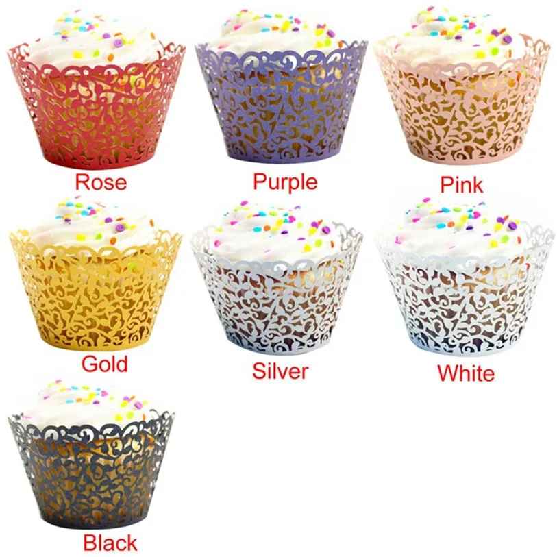24pc New! 7 colors Little Vine Lace Laser Cut Cupcake Wrapper Liner