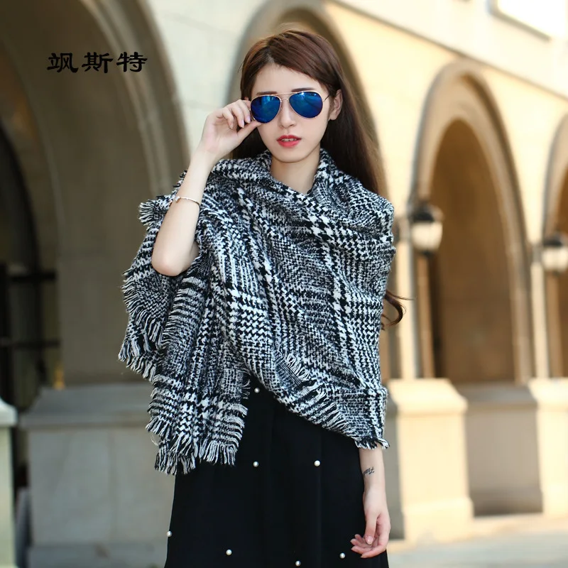 New Fashion Classic Black White font b Tartan b font Plaid Jacquard Weave Warm Shawl Ladies