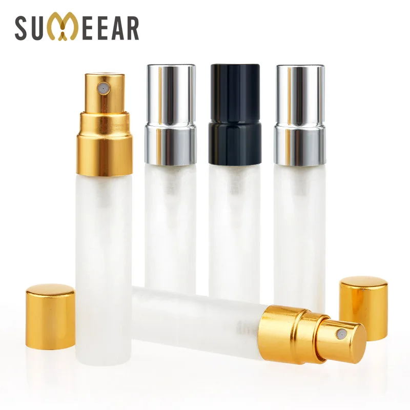 

100 Pieces/lot 5ml Refillable Mini Perfume Spray Bottles Froste Glass Metal Atomizer Portable Travel Cosmetic Container Bottles