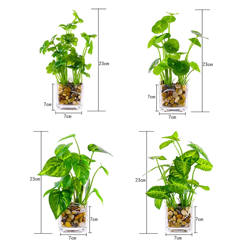 Erxiaobao искусственные растения со стеклянным горшком имитация бонсай в горшках помещенный зеленый четырехлистный клевер домашний стол окна украшения