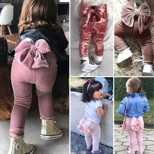 

2018 Autumn Fashion Kids Baby Girls Princess Velvet Bowknot Bottoms Long Pants Leggings Trousers