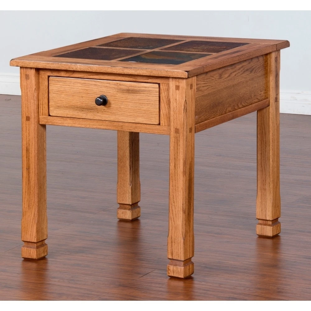 Broad Sylvan Slate Chair Side End Table, Rustic Oak Brown