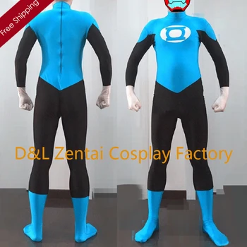 

Free Shipping DHL NEW Fancy Dress Men Catsuit Blue Lantern Lycra Superhero Costume For 2016 Halloween Cosplay Costume GL043