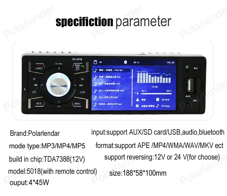 4 дюйма Bluetooth автомобильный радиоприемник видеоплеер Поддержка FM USB/SD карты/AUX in 1 DIN стерео MP4 MP5 Поддержка сзади Камера