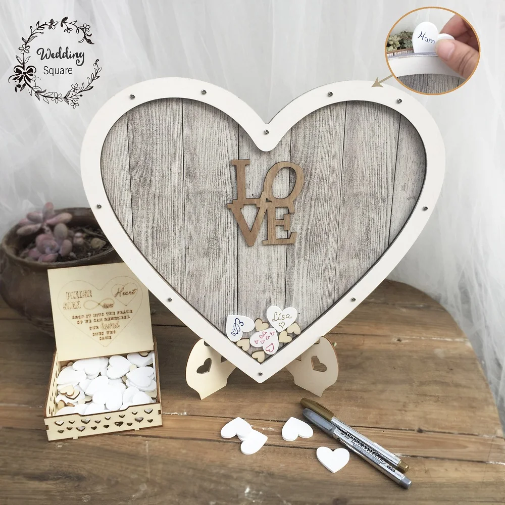 WITH STAND **WOW** Personalised Wedding Drop Box Guest book Heart Rectangle 