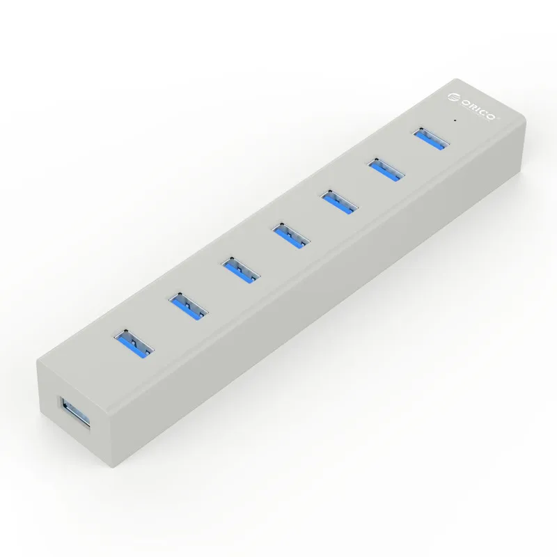 Серый ORICO 7 Порты и разъёмы USB3.0 концентратор штепсельная вилка европейского стандарта с выходом 5V Мощность адаптер сверхскорости USB3.0 5 Гбит/с, быстрая передача данных - Цвет: Серый