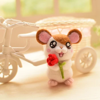 

Rose hamster wool needlepoint kit wool felt needle felting pendant craft needlecraft DIY handmade