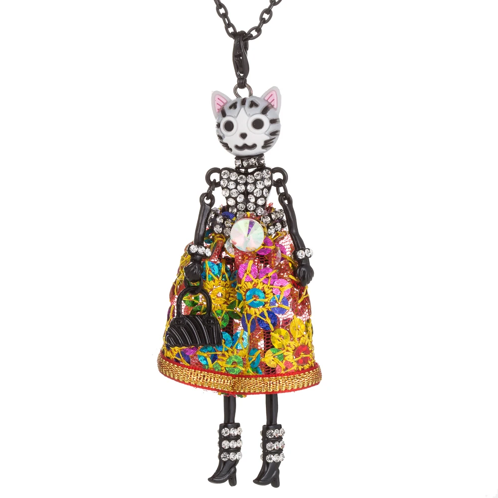 

Charm Crystal Lace princess Dress Cat Doll Girl Pendant Necklace Women Statement Necklaces & Pendants For Women accessories 1ps