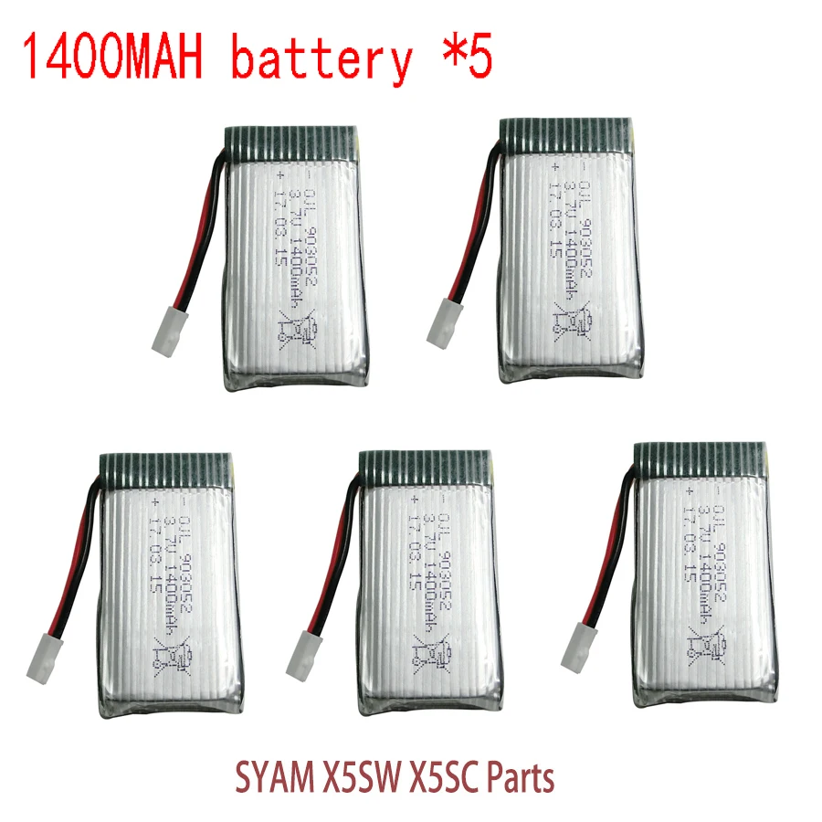 

SYMA X5SW X5SC RC Drone Upgraded Version Battery 3.7V 1400 mAh Li po Batteries 5 Pcs/Lot