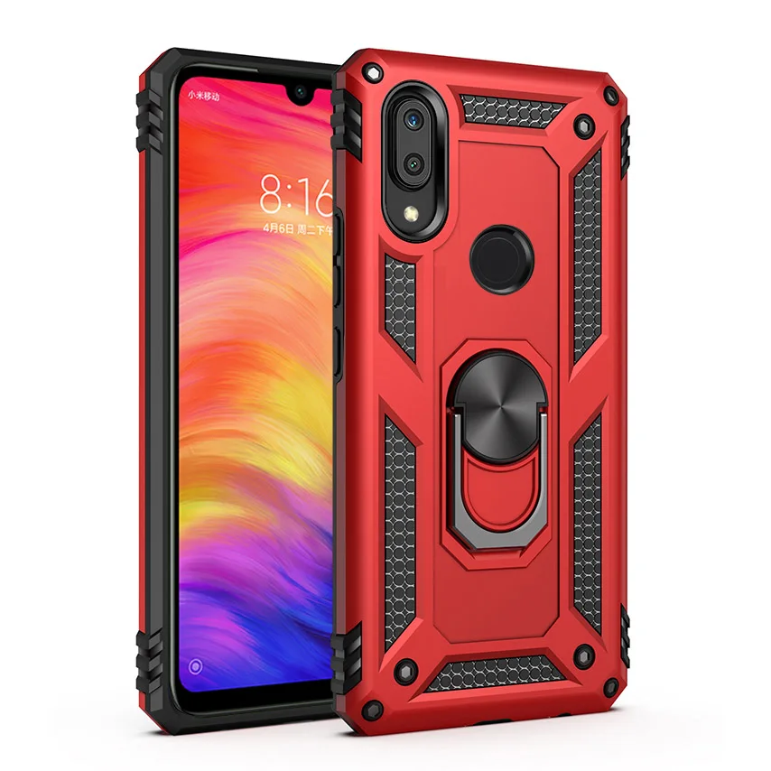 Чехол для Xiaomi Redmi Note 7, чехол для Redmi Note 7, силиконовый защитный бампер, противоударный чехол, чехол для телефона s, роскошный Xiomi Redmi Note7, чехол s - Цвет: Red  - Finger Ring