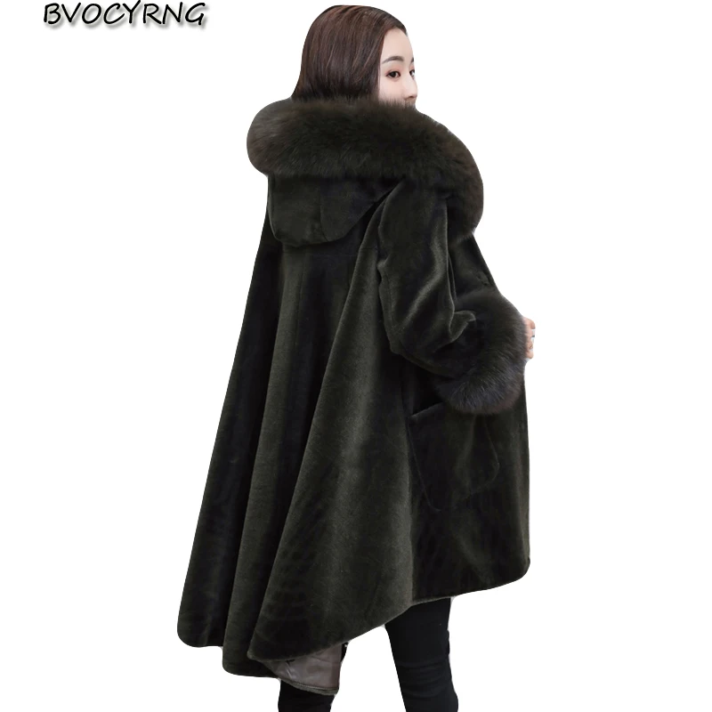 New Women Faux Fur Coats Jacket Winter Fur Coat Female 2018 Autumn & Winter Fox fur Collar Cloak Plus Size Fur Coat High Quality