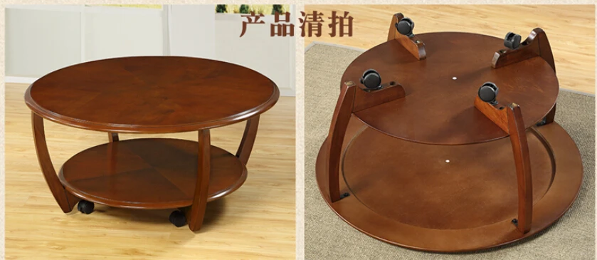 American round tea table. Contracted solid wood round tea table. Small family creative living room move round tea table