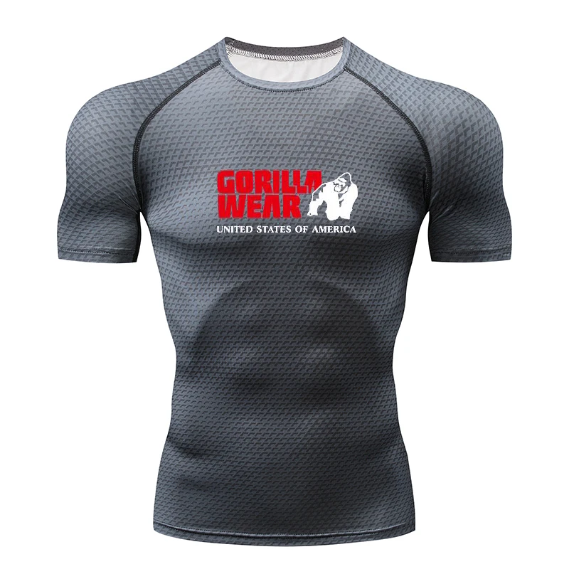 

Quickly Dry Breathable Sport Gym Golden gorilla skull Shirt Men Fitness Tights Running T-Shirt Demix Men'S Sportswear Rashgard