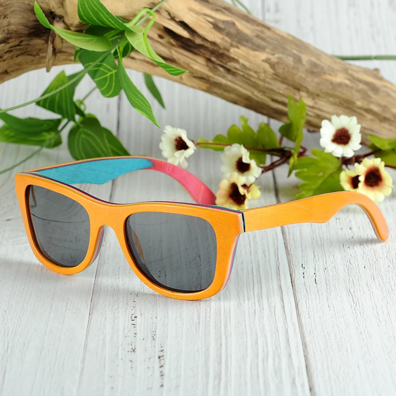 

BOBO BIRD Women Men Wooden Sunglasses for Ladies Eyewear Polarized Sun glasses Frame Square Style Glasses In Wood Box Colorful