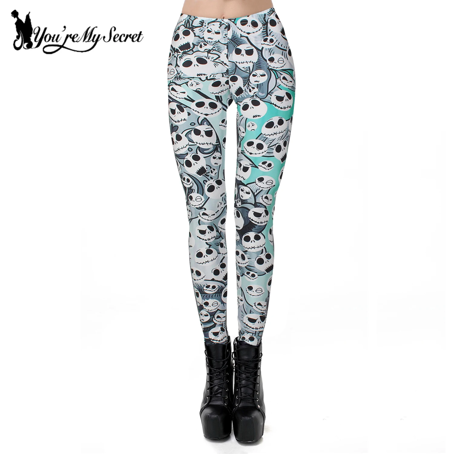 

[You're My Secret] Nature Skull Cartoon Leggings For Women Gradient Green Jack Skeleton Bottoms Fitness Mujer Sexy Slim Leggins