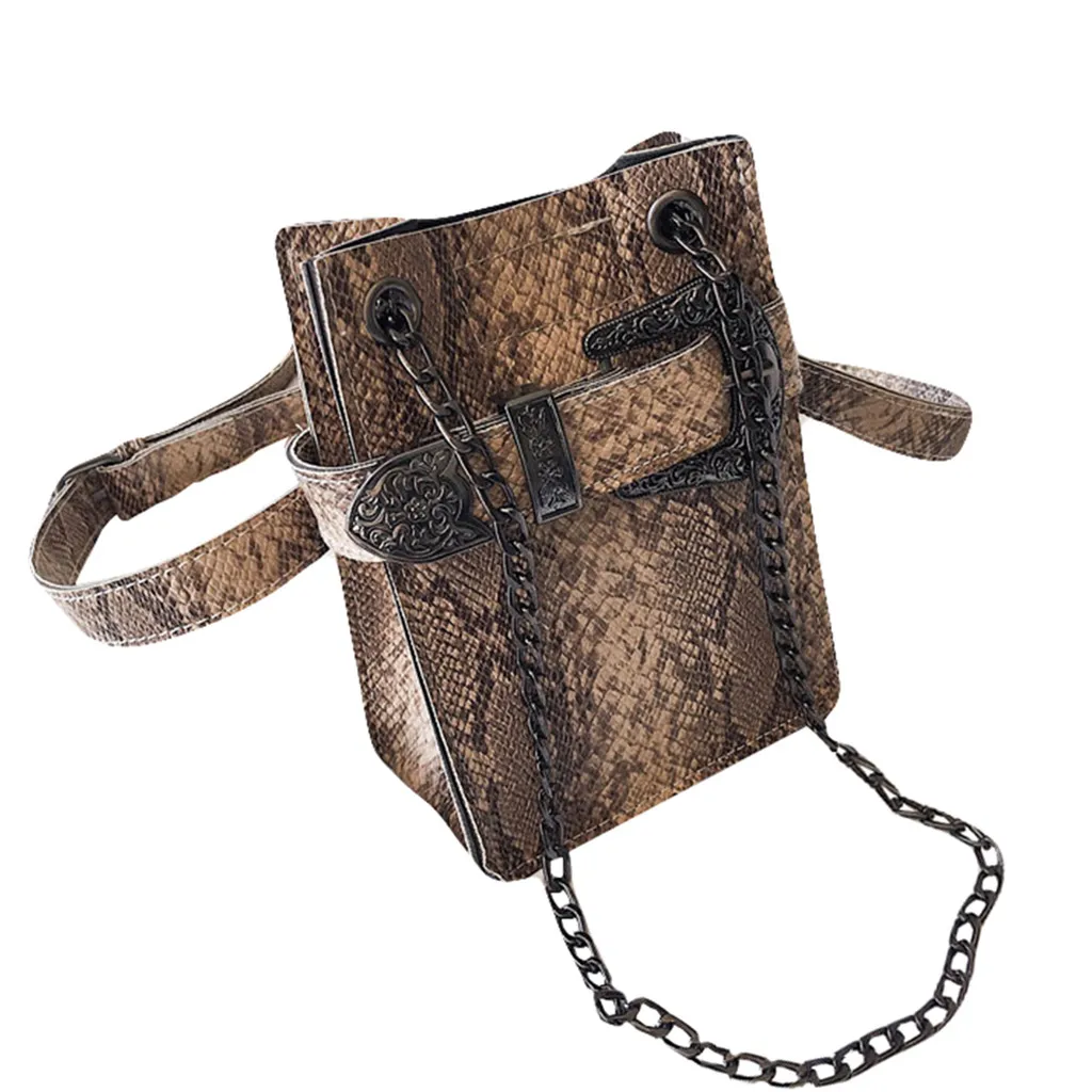 

Girl Retro Small Flap Chain Vintage Waist Fanny Pack Serpentine Snake PU Leather Women Multifunction Shoulder Messenger Belt Bag