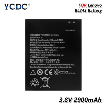 

YCDC 2900mAh BL 243 BL243 3.8V Battery For Lenovo K3 Note K50-T5 K50-T3S A7000 A7600 3.8V Li-ion battery Rechargeable lithium