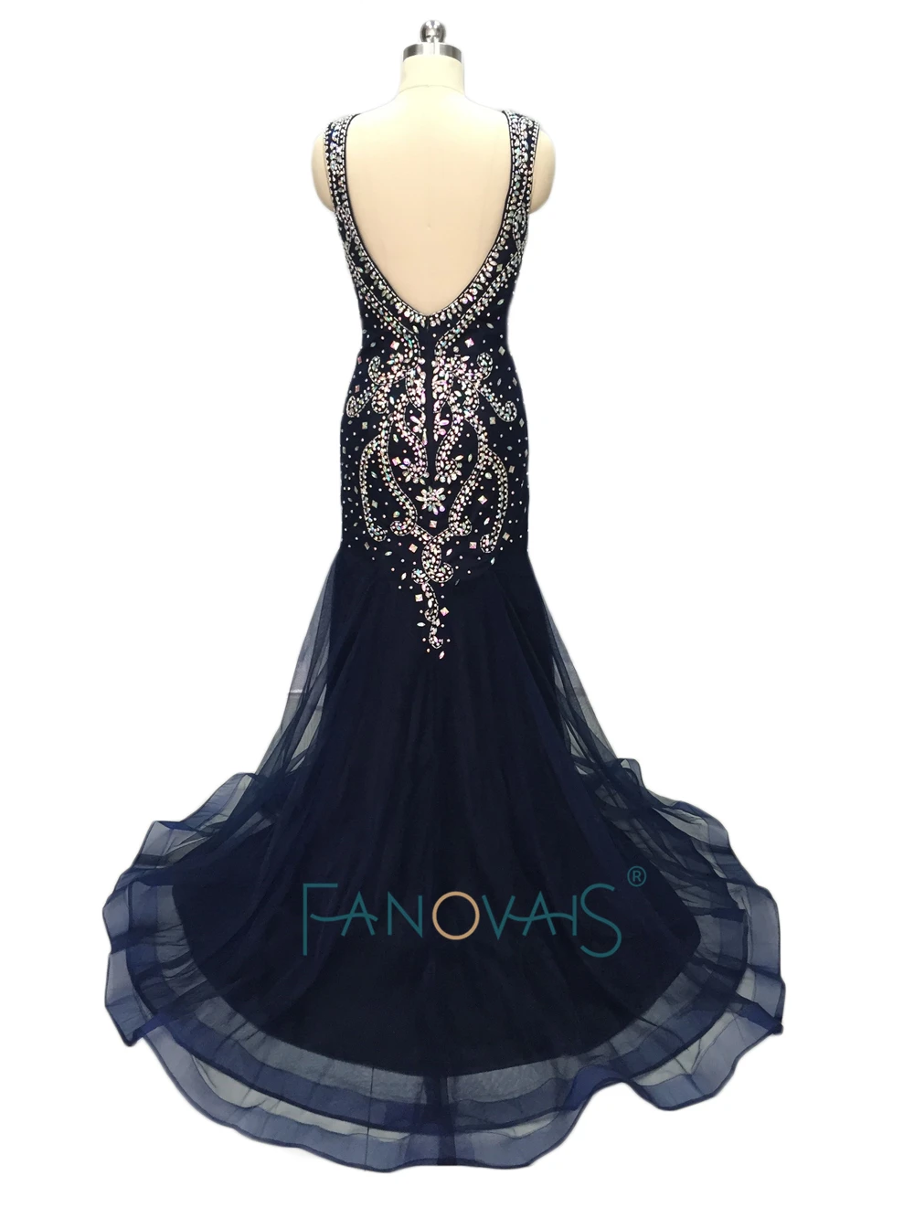 Real Photo Luxury Mermaid Evening Dresses Long Dark Navy Prom Dresses 2019 Heavy Beaded Crystal Party Gown Robe de Soiree MD12