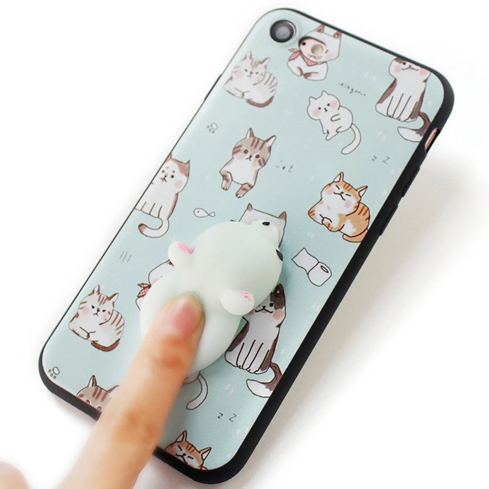 

ALLOET Random Mini 3D Cute Squishy Animal Mobile Phone Case Finger Pinch Cat Carton Pattern Matte Case For iPhone 6 6S 7 7 Plus