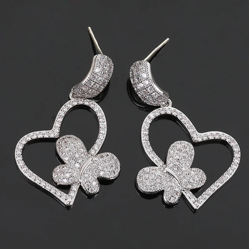 Creative Hollow Butterfly Stud Earrings Silver Rhinestone Women Micro-inlaid Copper Wedding Accessories Fashion Style | Украшения и
