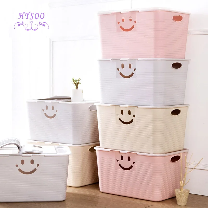 

Smiling face plastic storage box wardrobe covered clothes box clothing finishing box snack toy storage box